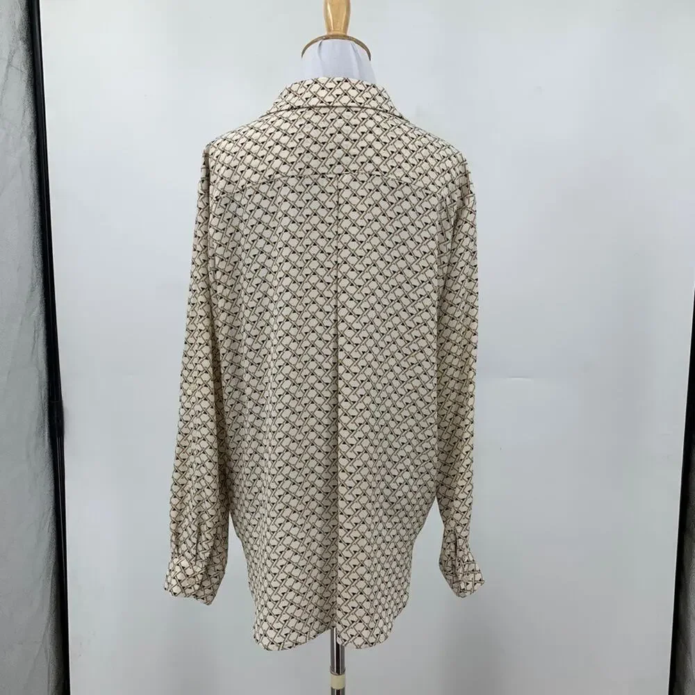 Pleione Shirt Womens M Medium Beige Black Check Tab Sleeve Button Up Pocket